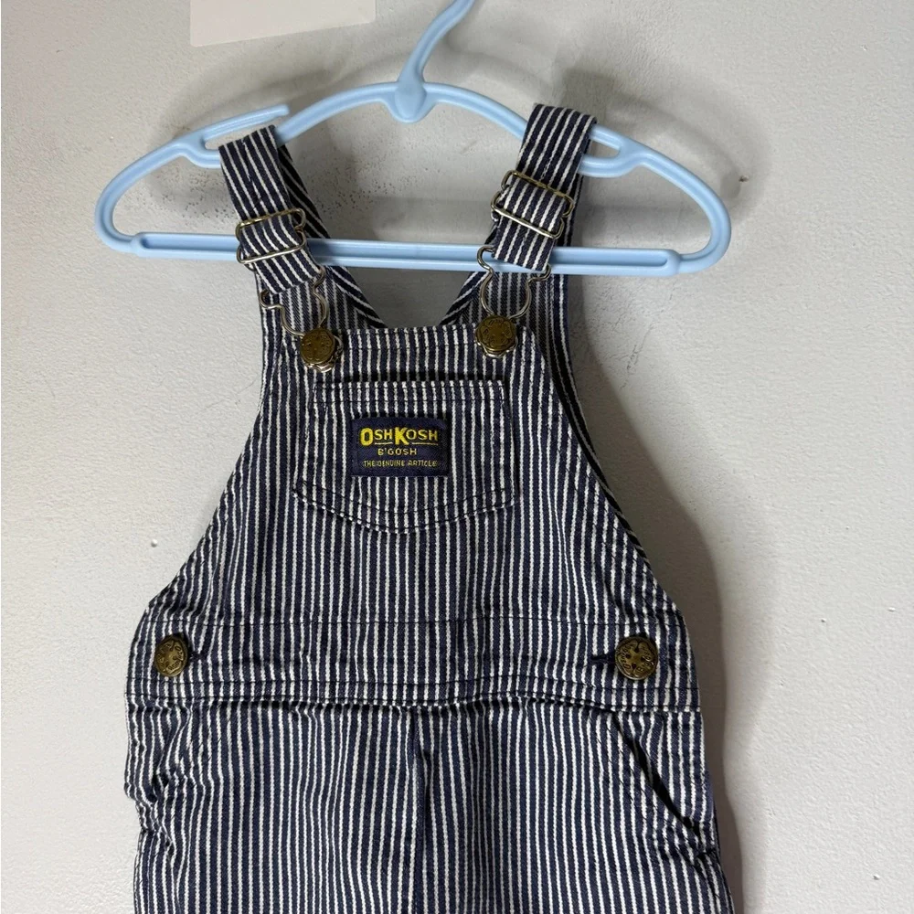 Vtg Baby‎ B'Gosh OshKosh Railroad Stripe Demin Vestbak Overalls Size 18 Months